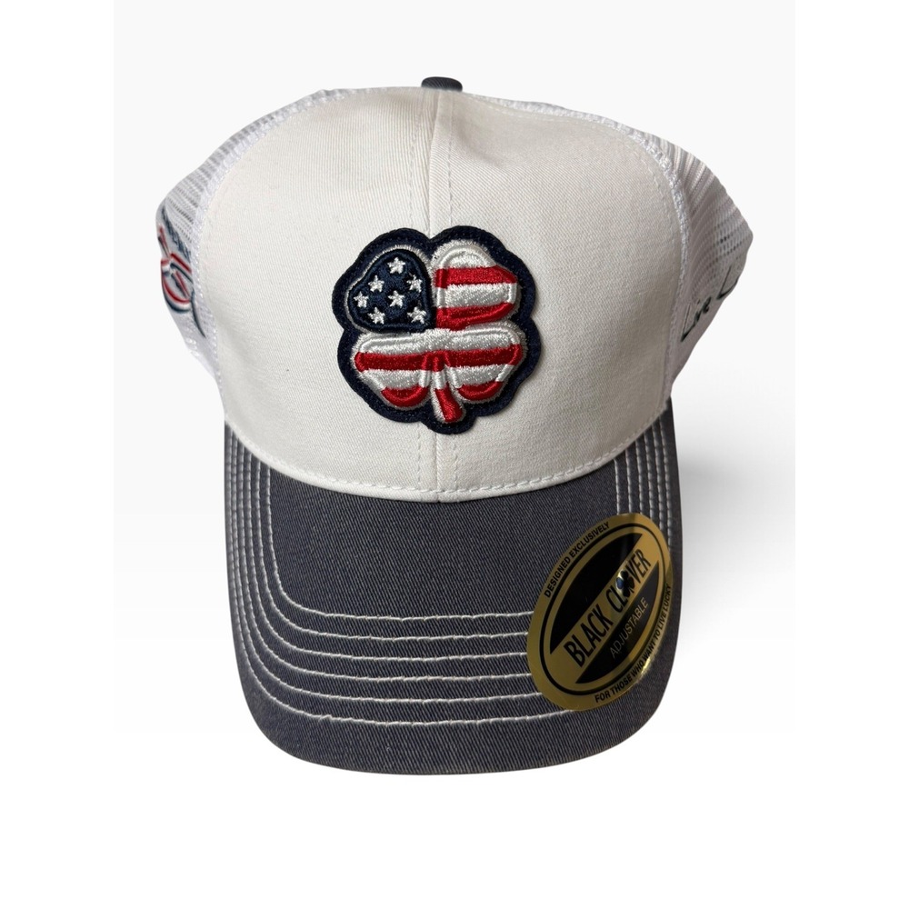 Black Clover USA 2T Vintage 3 Adjustable Hat One Size White Hat/3d Usa Flag New